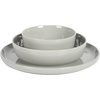 image:imageGibson Home Summit View 17Piece Porcelain Plates and Bowls Set WMetal Rack  Plates Bowls amp Mugs Dinnerware Set for 4  WhiteGrey Oslo