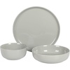 image:imageGibson Home Summit View 17Piece Porcelain Plates and Bowls Set WMetal Rack  Plates Bowls amp Mugs Dinnerware Set for 4  WhiteGrey Oslo