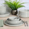 image:imageGibson Home Summit View 17Piece Porcelain Plates and Bowls Set WMetal Rack  Plates Bowls amp Mugs Dinnerware Set for 4  WhiteGrey Oslo