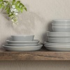 image:imageGibson Home Summit View 17Piece Porcelain Plates and Bowls Set WMetal Rack  Plates Bowls amp Mugs Dinnerware Set for 4  WhiteGrey Summer Shades
