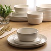 image:imageGibson Home Summit View 17Piece Porcelain Plates and Bowls Set WMetal Rack  Plates Bowls amp Mugs Dinnerware Set for 4  WhiteLinen White Serenity
