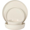 image:imageGibson Home Summit View 17Piece Porcelain Plates and Bowls Set WMetal Rack  Plates Bowls amp Mugs Dinnerware Set for 4  WhiteLinen White Serenity