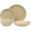image:imageGibson Home Summit View 17Piece Porcelain Plates and Bowls Set WMetal Rack  Plates Bowls amp Mugs Dinnerware Set for 4  WhiteTaupe Summer Shades