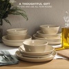 image:imageGibson Home Summit View 17Piece Porcelain Plates and Bowls Set WMetal Rack  Plates Bowls amp Mugs Dinnerware Set for 4  WhiteTaupe Summer Shades
