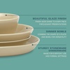 image:imageGibson Home Summit View 17Piece Porcelain Plates and Bowls Set WMetal Rack  Plates Bowls amp Mugs Dinnerware Set for 4  WhiteTaupe Summer Shades