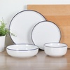 image:imageGibson Home Summit View 17Piece Porcelain Plates and Bowls Set WMetal Rack  Plates Bowls amp Mugs Dinnerware Set for 4  WhiteWhite w Blue Rim Oslo