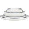 image:imageGibson Home Summit View 17Piece Porcelain Plates and Bowls Set WMetal Rack  Plates Bowls amp Mugs Dinnerware Set for 4  WhiteWhite w Blue Rim Oslo