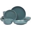 image:imageGibson Home Summit View 17Piece Porcelain Plates and Bowls Set WMetal Rack  Plates Bowls amp Mugs Dinnerware Set for 4  WhiteBlue Summer Shades