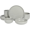image:imageGibson Home Summit View 17Piece Porcelain Plates and Bowls Set WMetal Rack  Plates Bowls amp Mugs Dinnerware Set for 4  WhiteGrey Oslo
