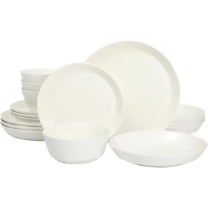 image:imageGibson Home Summit View 17Piece Porcelain Plates and Bowls Set WMetal Rack  Plates Bowls amp Mugs Dinnerware Set for 4  WhiteWhite White Summer Shades