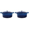 image:imageCrock Pot Artisan 7Quart Oval Dutch Oven With Lid Enameled Cast Iron Linen White With Gold Knob HeavyDuty Cookware for Baking Braising Roasting amp Slow CookingSapphire Blue