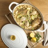 image:imageCrock Pot Artisan 7Quart Oval Dutch Oven With Lid Enameled Cast Iron Linen White With Gold Knob HeavyDuty Cookware for Baking Braising Roasting amp Slow CookingLinen White w Gold Knob