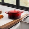 image:imageCrock Pot Artisan 7Quart Oval Dutch Oven With Lid Enameled Cast Iron Linen White With Gold Knob HeavyDuty Cookware for Baking Braising Roasting amp Slow CookingScarlet Red