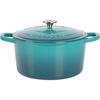 image:imageCrock Pot Artisan 7Quart Oval Dutch Oven With Lid Enameled Cast Iron Linen White With Gold Knob HeavyDuty Cookware for Baking Braising Roasting amp Slow CookingTeal Ombre