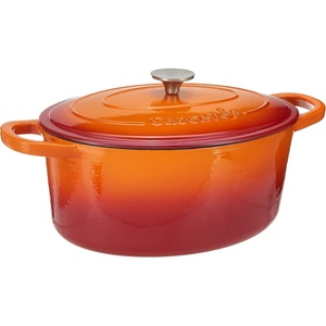 image:imageCrock Pot Artisan 7Quart Oval Dutch Oven With Lid Enameled Cast Iron Linen White With Gold Knob HeavyDuty Cookware for Baking Braising Roasting amp Slow CookingSunset Orange