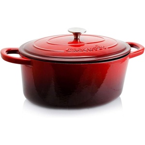 image:imageCrock Pot Artisan 7Quart Oval Dutch Oven With Lid Enameled Cast Iron Linen White With Gold Knob HeavyDuty Cookware for Baking Braising Roasting amp Slow CookingScarlet Red