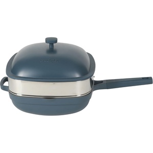 image:imageCrock Pot Northvale 53 Quart Ceramic Nonstick Saut Pan with Steamer Basket amp Lid Cast Aluminum Pan with Induction Base and SoftTouch Handle Sage GreenMatte Blue