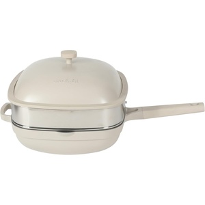 image:imageCrock Pot Northvale 53 Quart Ceramic Nonstick Saut Pan with Steamer Basket amp Lid Cast Aluminum Pan with Induction Base and SoftTouch Handle Sage GreenMatte Linen White