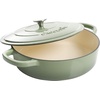 image:imageCrock Pot Artisan 5Quart Enameled Cast Iron Braiser Pan With Oven Safe Borosilicate Glass Lid Everyday Covered Skillet for Searing Roasting and Baking RedPistachio