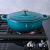 image:imageCrock Pot Artisan 5Quart Enameled Cast Iron Braiser Pan With Oven Safe Borosilicate Glass Lid Everyday Covered Skillet for Searing Roasting and Baking RedTeal Ombre