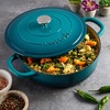 image:imageCrock Pot Artisan 5Quart Enameled Cast Iron Braiser Pan With Oven Safe Borosilicate Glass Lid Everyday Covered Skillet for Searing Roasting and Baking RedTeal Ombre