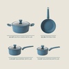 image:imageGibson Home 95 Piece Kitchen in a Box Pots and Pans Cookware Plates and Bowls Dinnerware Cutlery Knife Block Flatware Utensils Tools amp Gadgets Storage Glasses SetBlue 7pc