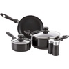 image:imageGibson Home 95 Piece Kitchen in a Box Pots and Pans Cookware Plates and Bowls Dinnerware Cutlery Knife Block Flatware Utensils Tools amp Gadgets Storage Glasses SetBlack 59pc