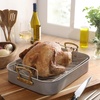 image:imageGibson Home Broxton 2Piece Nonstick Roaster Pan with Rack  16 x 12 Inch Mint Green Turkey Roasting Pan with Cast Aluminum Gold Handles  OvenSafe EasyClean Holiday CookwareTaupe