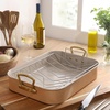 image:imageGibson Home Broxton 2Piece Nonstick Roaster Pan with Rack  16 x 12 Inch Mint Green Turkey Roasting Pan with Cast Aluminum Gold Handles  OvenSafe EasyClean Holiday CookwareApricot