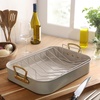 image:imageGibson Home Broxton 2Piece Nonstick Roaster Pan with Rack  16 x 12 Inch Mint Green Turkey Roasting Pan with Cast Aluminum Gold Handles  OvenSafe EasyClean Holiday CookwareMint Green