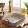 image:imageGibson Home Broxton 2Piece Nonstick Roaster Pan with Rack  16 x 12 Inch Mint Green Turkey Roasting Pan with Cast Aluminum Gold Handles  OvenSafe EasyClean Holiday CookwareTaupe