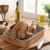 image:imageGibson Home Broxton 2Piece Nonstick Roaster Pan with Rack  16 x 12 Inch Mint Green Turkey Roasting Pan with Cast Aluminum Gold Handles  OvenSafe EasyClean Holiday CookwareApricot