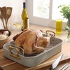 image:imageGibson Home Broxton 2Piece Nonstick Roaster Pan with Rack  16 x 12 Inch Mint Green Turkey Roasting Pan with Cast Aluminum Gold Handles  OvenSafe EasyClean Holiday CookwareMint Green