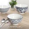 image:imageGibson Home Castle Way 4Piece Large Serving Bowl Set 8 Inch Round Stoneware Bowls Blue amp White Assorted Pattern Decorative Everyday UseAssorted BlueWhite Pattern Castle Way