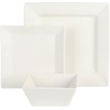 image:imageGibson Home Lindendale 16 Piece Porcelain Ceramic Plates and Bowls Dishes Scratch and Chip Resistant Service for 4 Dinnerware Set  WhiteWhite Hard Square