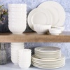 image:imageGibson Home Rothernberg Plates and Bowls 18 Piece Porcelain White Dinnerware Set WBlack Rim  Stackable Dishes  Microwave amp Dishwasher SafeWhite Embossed  40pcs