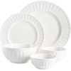 image:imageGibson Home Rothernberg Plates and Bowls 18 Piece Porcelain White Dinnerware Set WBlack Rim  Stackable Dishes  Microwave amp Dishwasher SafeWhite Embossed  40pcs
