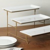 image:imageGibson Home Truss Peak 3 Tier Serving Tray for Party 18 Acacia Wood CupcakeCharcuterieDessert Farmhouse Tiered Platters with Collapsible Wood RackWhite W Gold