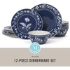 image:imageMartha Stewart Dinnerware Set  Maiden Crown 12Piece Dish Set Taupe  New Bone China Ceramic Plates amp Bowls  Floral Design  Service for 4  Microwave amp Dishwasher SafeSky Blue