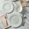 image:imageMartha Stewart Dinnerware Set  Maiden Crown 12Piece Dish Set Taupe  New Bone China Ceramic Plates amp Bowls  Floral Design  Service for 4  Microwave amp Dishwasher SafeSage Green