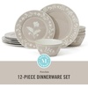 image:imageMartha Stewart Dinnerware Set  Maiden Crown 12Piece Dish Set Taupe  New Bone China Ceramic Plates amp Bowls  Floral Design  Service for 4  Microwave amp Dishwasher SafeTaupe