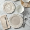 image:imageMartha Stewart Dinnerware Set  Maiden Crown 12Piece Dish Set Taupe  New Bone China Ceramic Plates amp Bowls  Floral Design  Service for 4  Microwave amp Dishwasher SafeTaupe