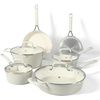 image:imageMartha Stewart Heathland Premium Nonstick PFA Free Ceramic Interior 10Piece Tapered Aluminum Cookware Set  TaupeLinen White