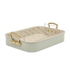 image:imageGibson Home Broxton 2Piece Nonstick Roaster Pan with Rack  16 x 12 Inch Mint Green Turkey Roasting Pan with Cast Aluminum Gold Handles  OvenSafe EasyClean Holiday CookwareMint Green