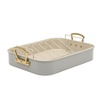 image:imageGibson Home Broxton 2Piece Nonstick Roaster Pan with Rack  16 x 12 Inch Mint Green Turkey Roasting Pan with Cast Aluminum Gold Handles  OvenSafe EasyClean Holiday CookwareTaupe