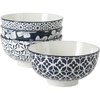image:imageGibson Home Castle Way 4Piece Large Serving Bowl Set 8 Inch Round Stoneware Bowls Blue amp White Assorted Pattern Decorative Everyday UseAssorted BlueWhite Pattern Castle Way