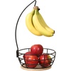 image:imageGibson Home Harvest Season TwoTier Fruit Basket with Banana Hanger  Black Metal Countertop Produce Stand  Kitchen Storage Organizer for Apples Oranges Bananas  Durable Iron Wire FrameBlack w Rubber Wood Base