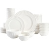 image:imageGibson Home Rothernberg Plates and Bowls 18 Piece Porcelain White Dinnerware Set WBlack Rim  Stackable Dishes  Microwave amp Dishwasher SafeWhite Embossed  40pcs