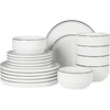 image:imageGibson Home Rothernberg Plates and Bowls 18 Piece Porcelain White Dinnerware Set WBlack Rim  Stackable Dishes  Microwave amp Dishwasher SafeWhite Rothernberg 18pcs