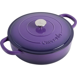 image:imageCrock Pot Artisan 5Quart Enameled Cast Iron Braiser Pan With Oven Safe Borosilicate Glass Lid Everyday Covered Skillet for Searing Roasting and Baking RedLavender Purple